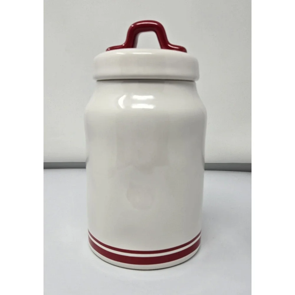 Rae Dunn Canister CANDY CANE LANE White Red Accents‎ 8.25  Tall Skinny Christmas